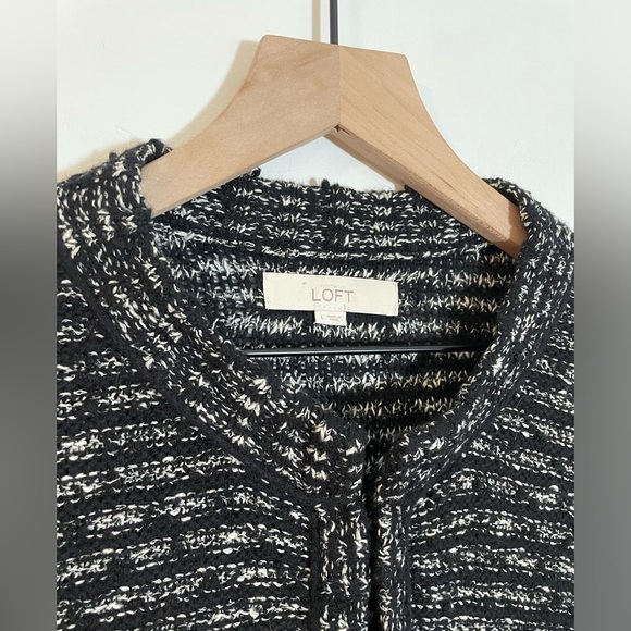 LOFT Sweater Womens Large Black White Chunky Knit Cardigan Wool Blend Casual - Picture 6 of 11